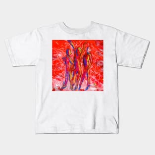 Three Women with Positive Sassy Attitude in Red Abstract Kids T-Shirt